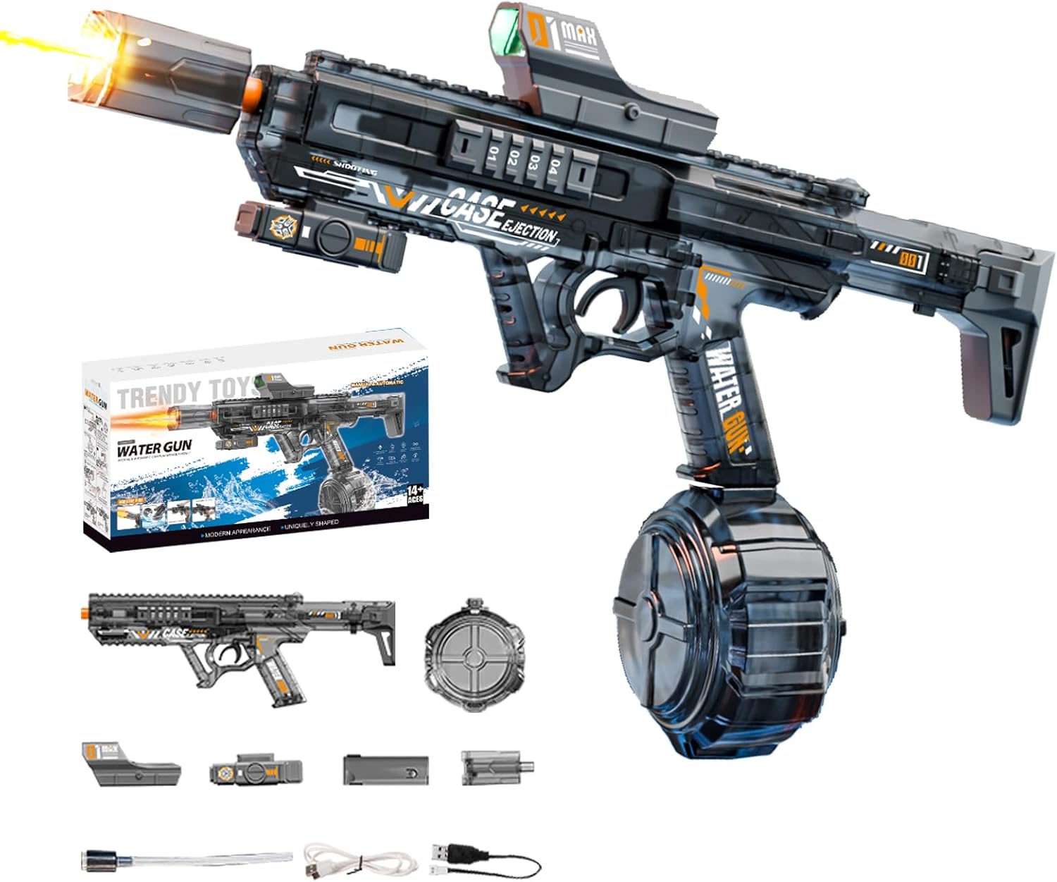 2026 Upgraded Electric Water Gun Automatic Water Blaster Long Range Squirter with LED Lights Blowback Recoil Type-C Rechargeable Large Capacity Squirt Gun for Adults Teenager (Black)