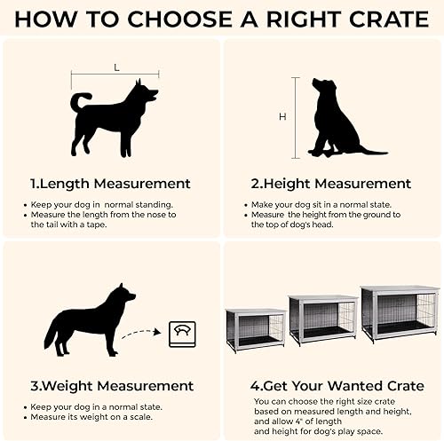 Miniatura 5 de TLSUNNY Muebles de jaula para perros, mesa de madera de 44.1 pulgadas, perrera de interior con 2 puertas, moderna jaula para perros con bandeja