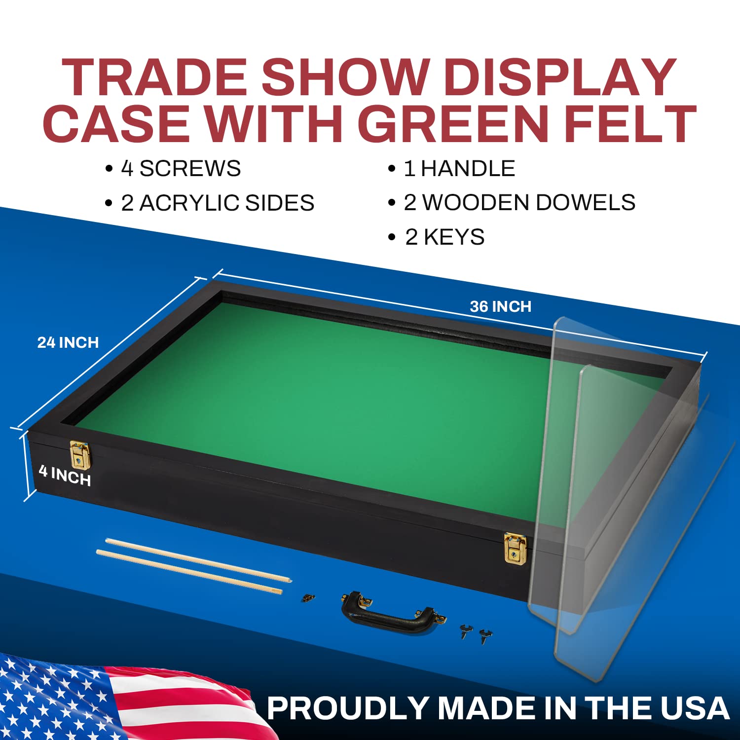 PENNZONI Trade Show Display Portable Case, Clear Acrylic Box for Pastry Display, Display Case for Exhibits w/Acrylic Side Guards | Black with Green Felt