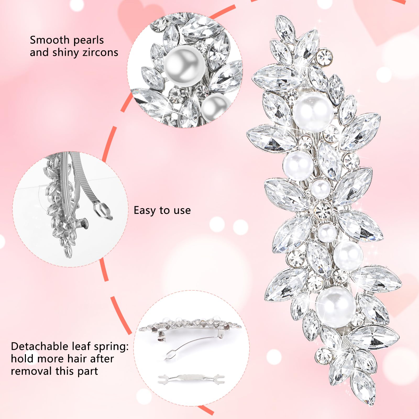 4 pinzas para el cabello con diamantes de imitación brillantes para mujer, pinzas de pelo de cristal de flor plateada, accesorios de aleación de metal para bodas, fiestas, uso diario 5