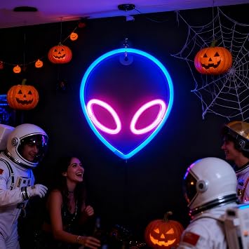 Alien Neon Sign,1Pc Alien Head Lamp USB or 3-AA Battery Powered Cool Funny Anime Light up Neon Sign for Bedroom, Gaming Room, Aesthetic Hanging Alien Led Signs for Wall Decor