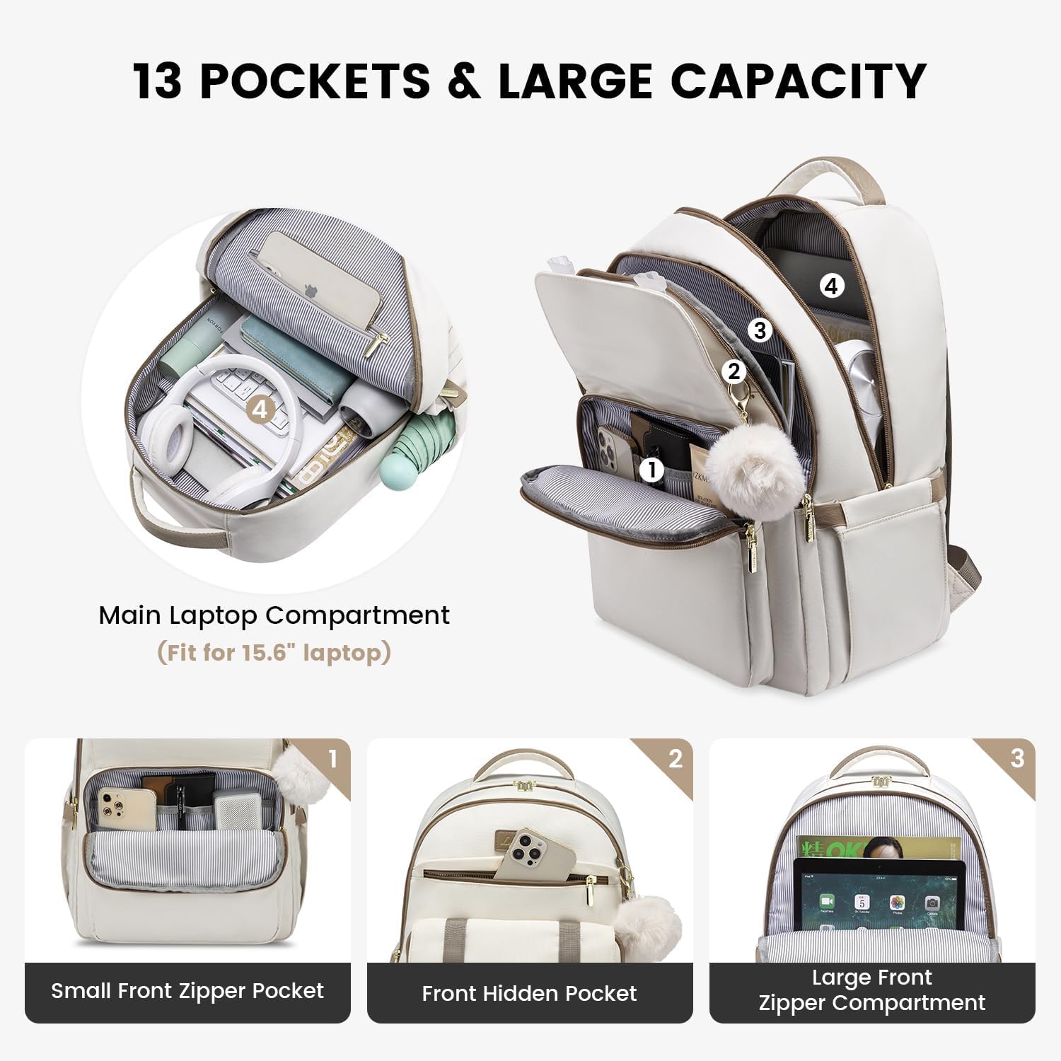 LOVEVOOK School Backpack for Teen Girls, Student Backpack Purse for 14-16 Teenage, Cute Kid Bookbag, Back to School Backpacks Fit 15.6 Inch Laptop, Large College Travel Bag, Grey - Image 4