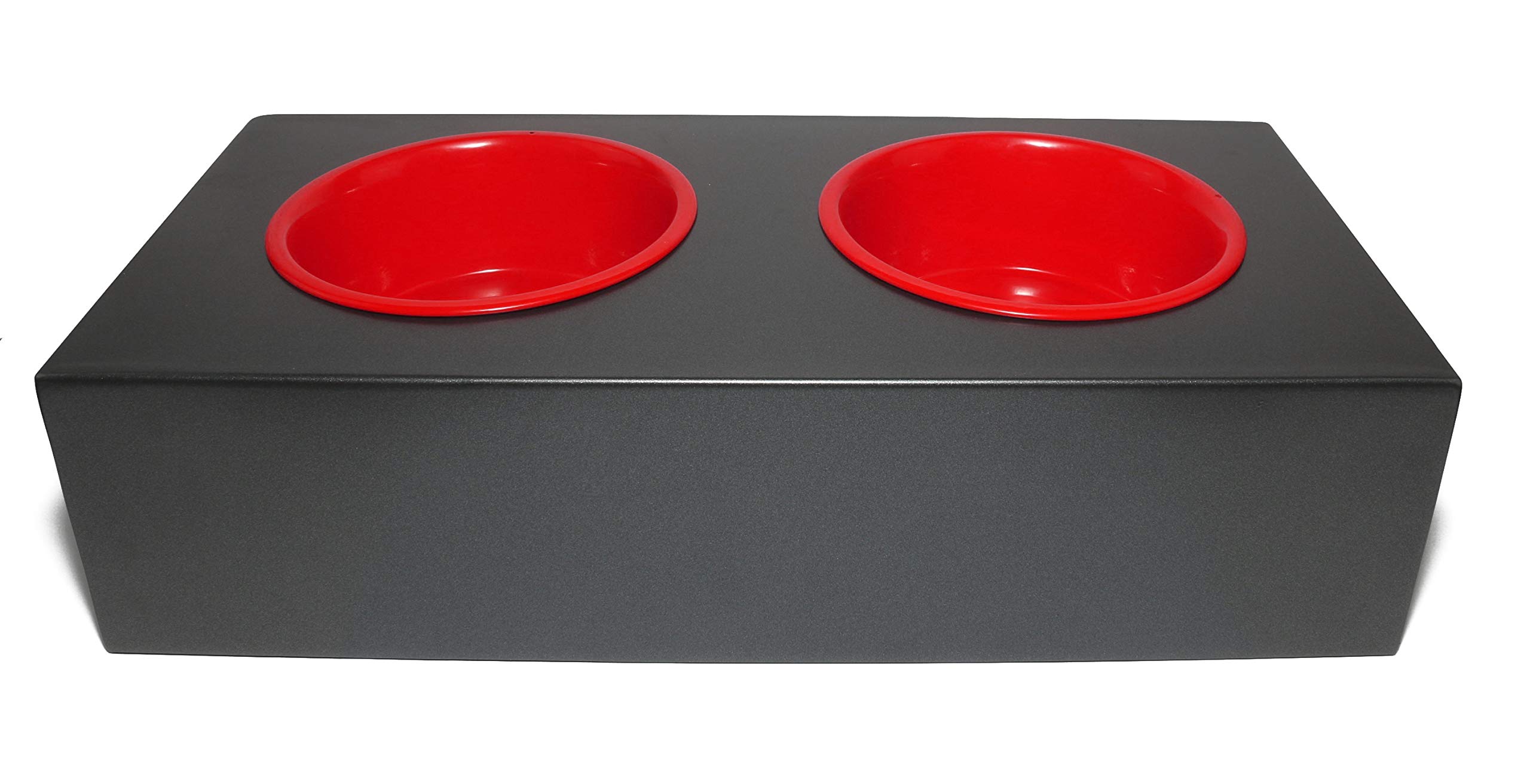 Comedero de metal, tamaño M, comedero con 2 comederos para animales (rojo)