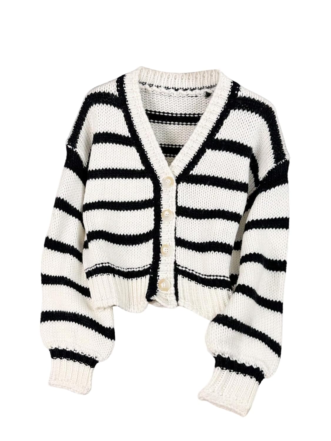 Verdusa Womens Cozy Striped Button Up Oversized Cardigans Fall Sweaters Winter Short Outerwear