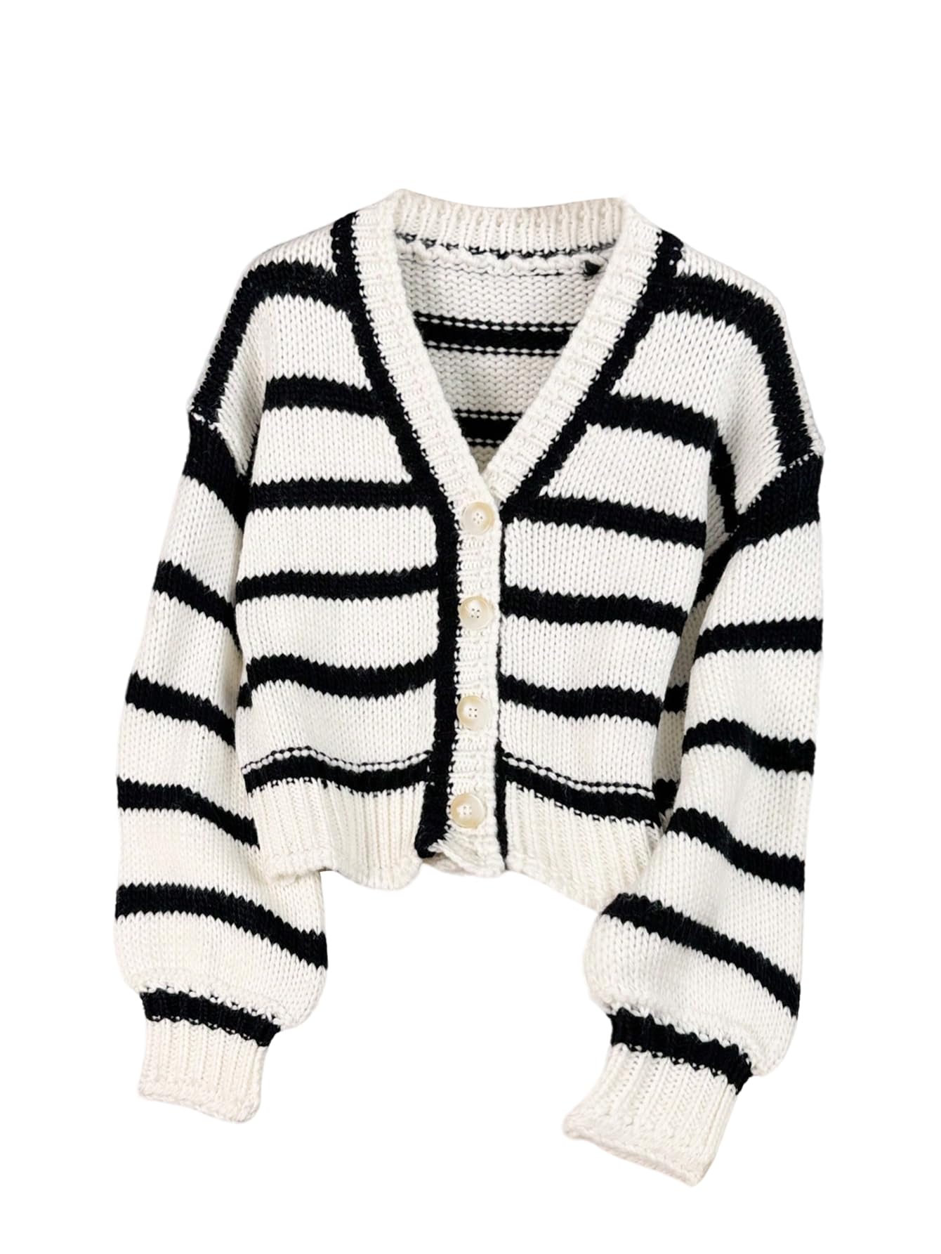 Verdusa Womens Cozy Striped Button Up Oversized Cardigans Fall Sweaters Winter Short Outerwear