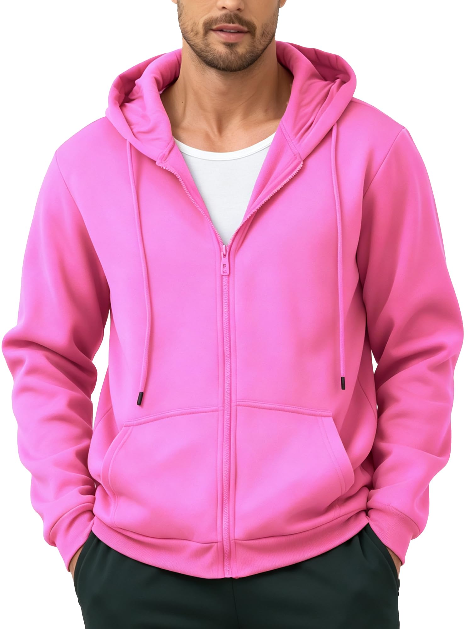 JIHUILAI Men's Fleece Hoodies with Zipper Lightweight Long Sleeve Active Mens Jackets Sports Full Zip Sweatshirts, S-3XL