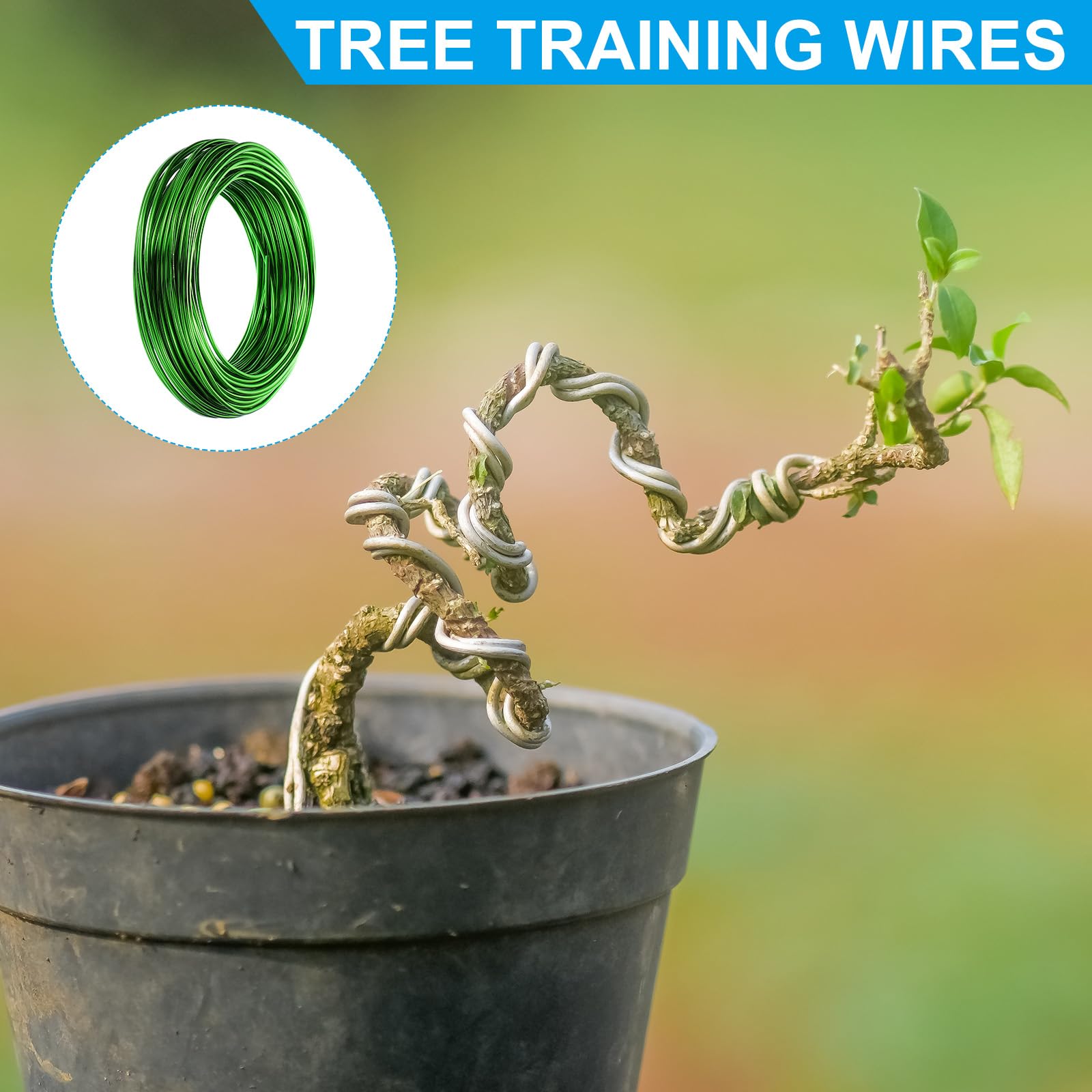 PATIKIL 3.5mm Bonsai Training Wire, 1 Roll Floral Wire Stems Anodized Aluminum Tree Wire 95.1 Feet for Gardening Branch Fixing Green - Image 4