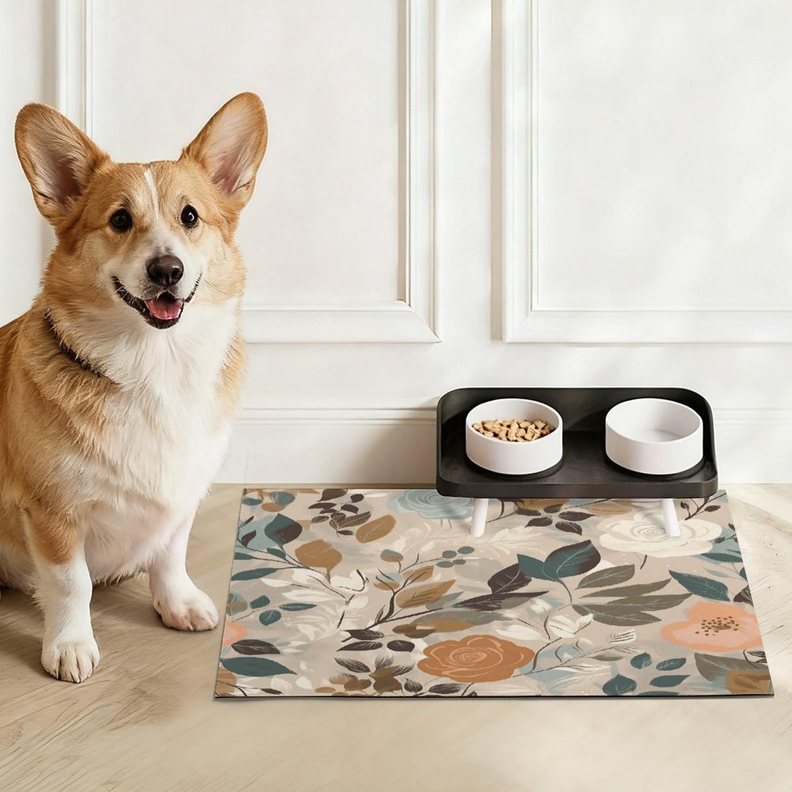 Tapis de nourriture pour chat à motif floral simple – Tapis d'alimentation antidérapant pour chien facile à nettoyer pour la nourriture et l'eau, tapis de gamelle pour chien et chat 43,2 x 76,2 cm