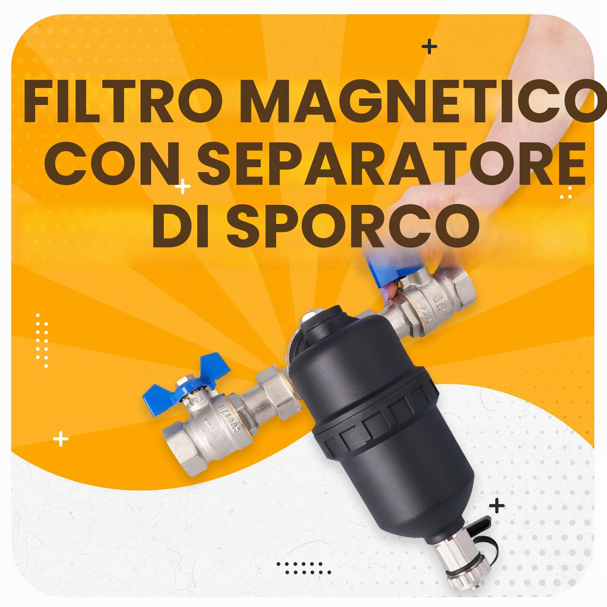 Instalguru Filtro Separatore Fanghi Magnetico 1 Pollice DN25 Riscaldamento Impianto Termico Trattamento Acqua Calda Magnete Neodimio Anticalcare Abitazioni Condomini Sistemi