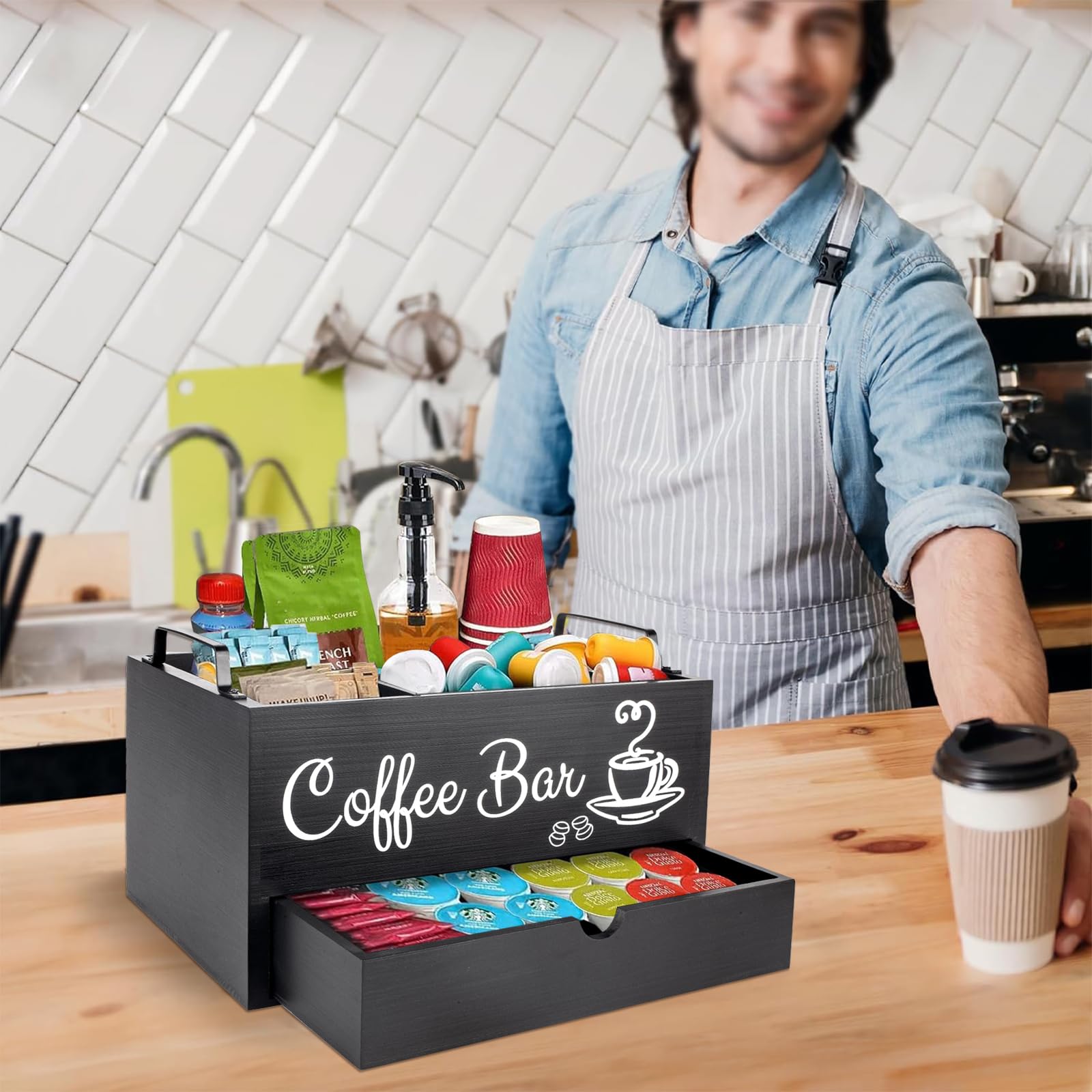 BT238 Kaffee- und Gewürzstation, Kaffee- und Tee-Gewürz-Organizer, Kaffeebar-Zubehör, Arbeitsplatten-Organizer, Tee- und Kaffeekapsel-Organizer. (2 Ebenen), BT238