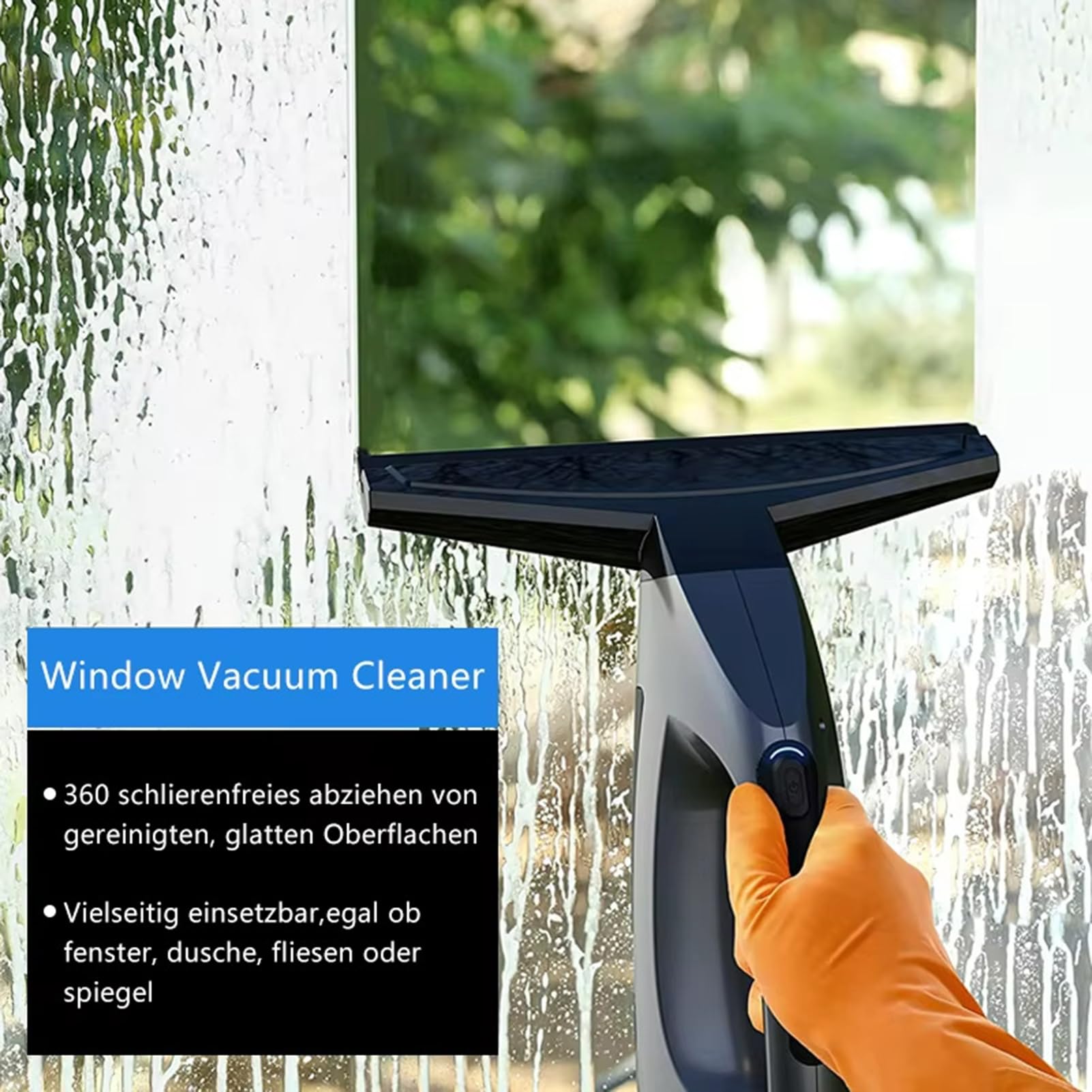 Fafeicy Robot de Limpieza de Ventanas, Limpiacristales Eléctrico de Mano con Potente Succión de 2000 Pa, Escobilla de Ducha Inalámbrica, Batería Recargable de 2200 MAh (Black)