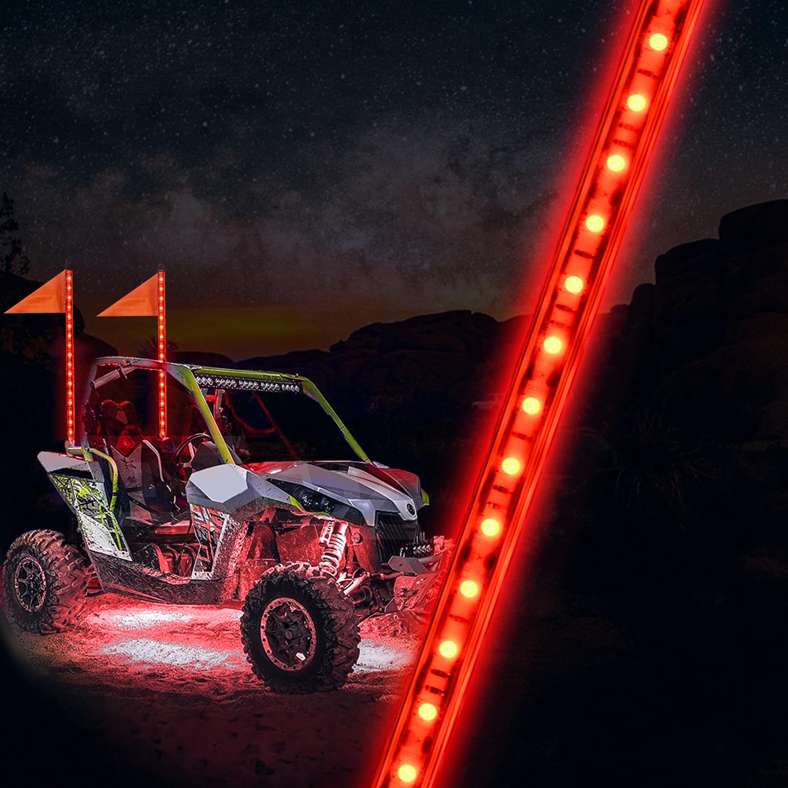 LED Fouet Lumière RGB Spirale 1FT (30cm) - Whip Light 12V Télécommande, Pour SUV ATV UTV Camion, Effets Clignotants