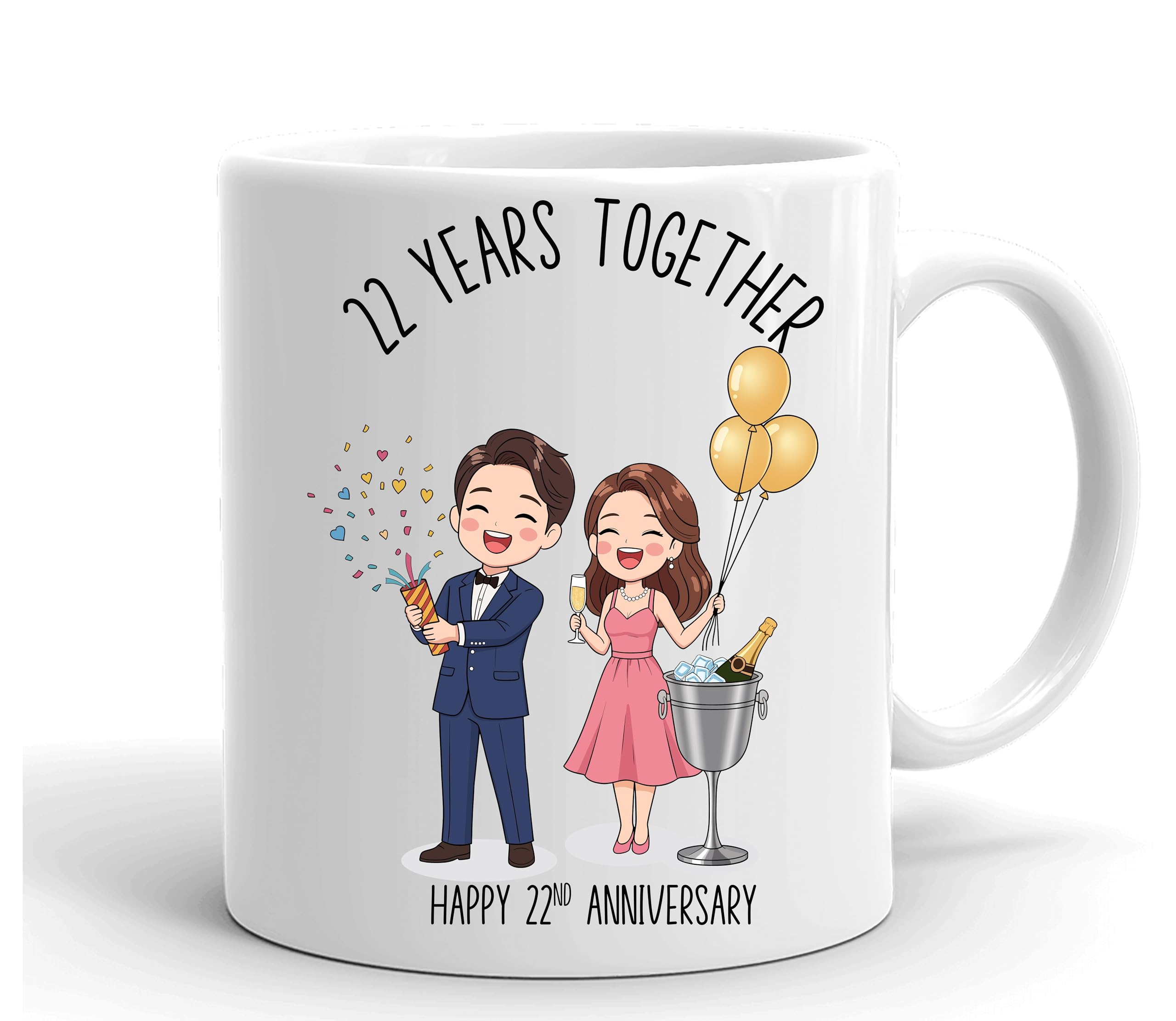 VIROSA 22 Year Anniversary Mug – 11oz Ceramic Coffee Mug Gift for Husband, Wife, Couples – First Wedding Anniversary Present Idea, Funny Romantic Keepsake