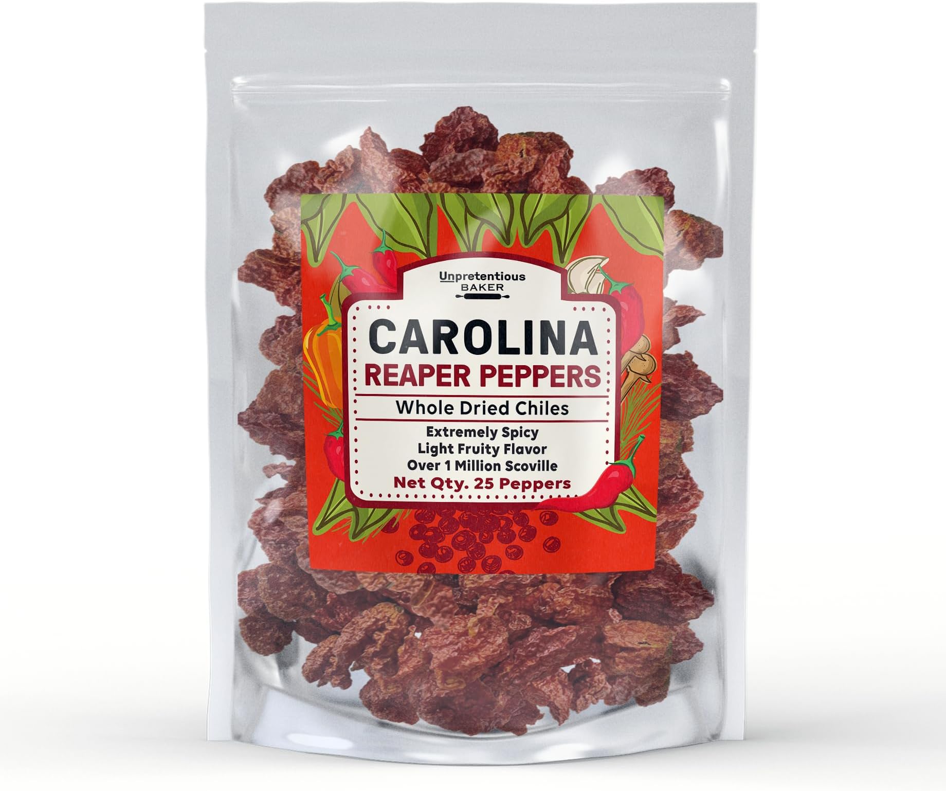 Unpretentious Whole Dried Carolina Reaper Chiles, 25 Count, Extremely Spicy Chiles, Hot Sauce