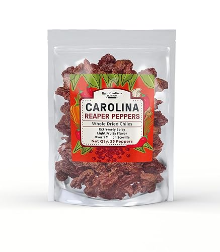 Unpretentious Chiles secos enteros Carolina Reaper, 25 unidades, chiles extremadamente picantes, salsa picante
