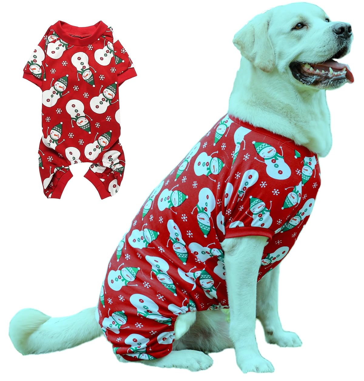 Lanyarco Snowman Dog Christmas Pajamas Xmas Cotton Pet Jumpshit Christmas Onesie PJS for Large Dogs, Back 23" XLarge Red