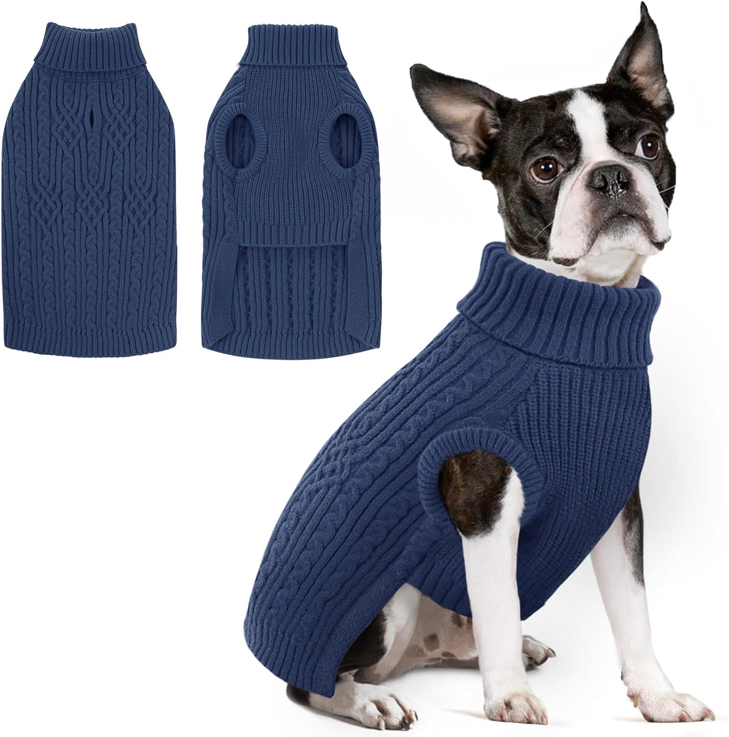 SUNFURA Dog Sweater, Dog Sweaters for Medium Dogs Girl Boy, Warm Soft Sweaters Pullover for Fall Winter, Solid Color Turtleneck Knitwear Clothes for Pug, Yorkie, Boston Terrier, Bluish Grey Medium Medium Bluish Grey