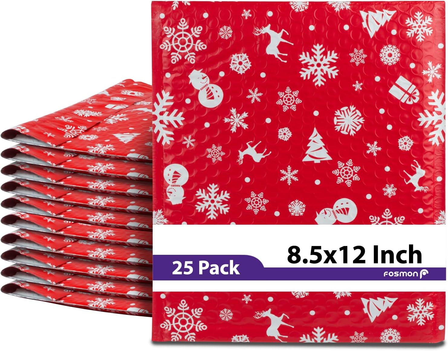 Fosmon #2 Gift Poly Bubble Mailer 8.5 x 12 inches (50 Pack), Lightweight Water/Dust/Shock/Tear Resistant Padded Shipping Envelopes - Birthday, Celebrations, Holiday