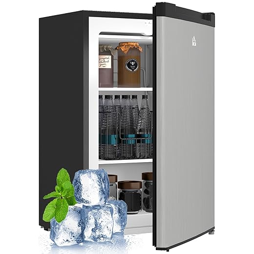 HOMCOM Mini Freezer Countertop, 3 Cu.Ft Compact Upright Freezer with Removable Shelves, Reversible Door for Home, Dorm, Apartment and Office, Silver