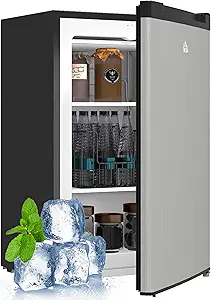 HOMCOM Mini Freezer Countertop, 3 Cu.Ft Compact Upright Freezer with Removable Shelves, Reversible Door for Home, Dorm, Apartment and Office, Silver