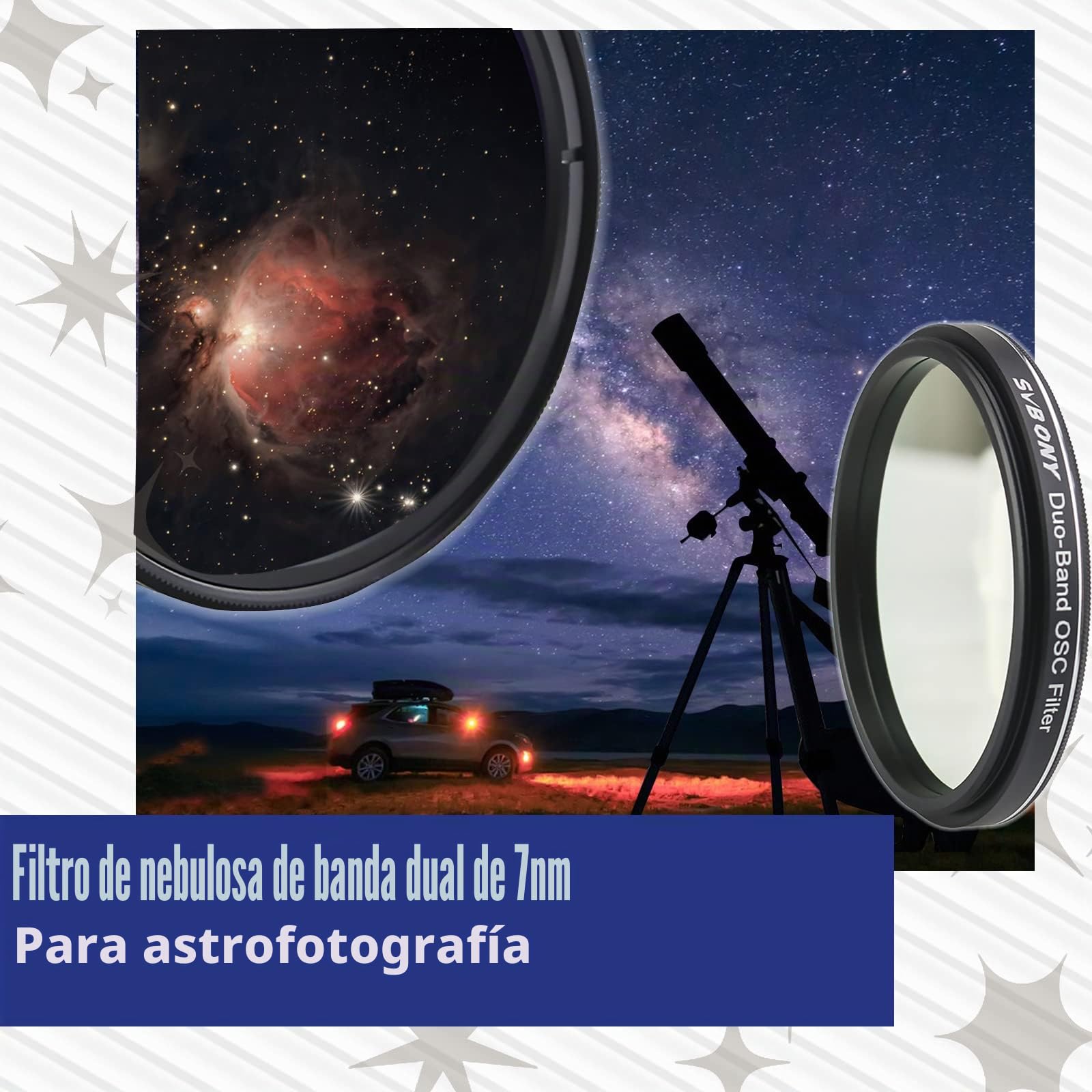 Svbony SV220 Filtro Dual de Banda Estrecha, 2 Pulgadas 7nm Hα OIII Telescopio Filtro, Reducir la Interferencia la Contaminación Lumínica Artificial, para Fotografía del Cielo Profundo