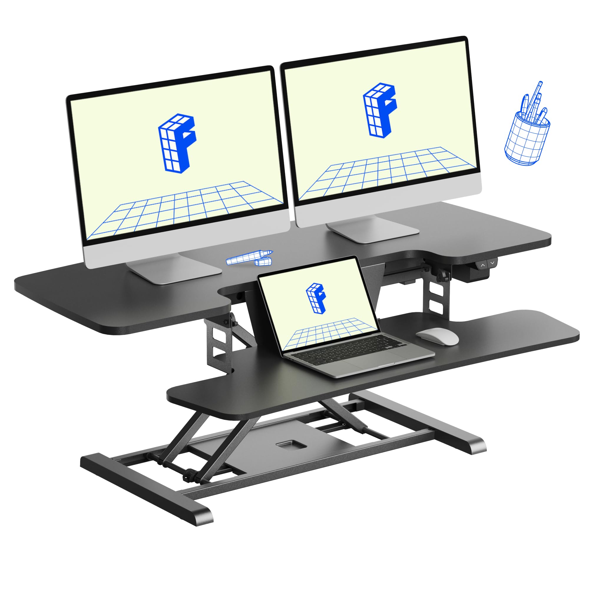 FLEXISPOT 42 inch Electric Motor Desk Converter Height Adjustable Motorized Stand up Desk Riser with Quick Release Keyboard