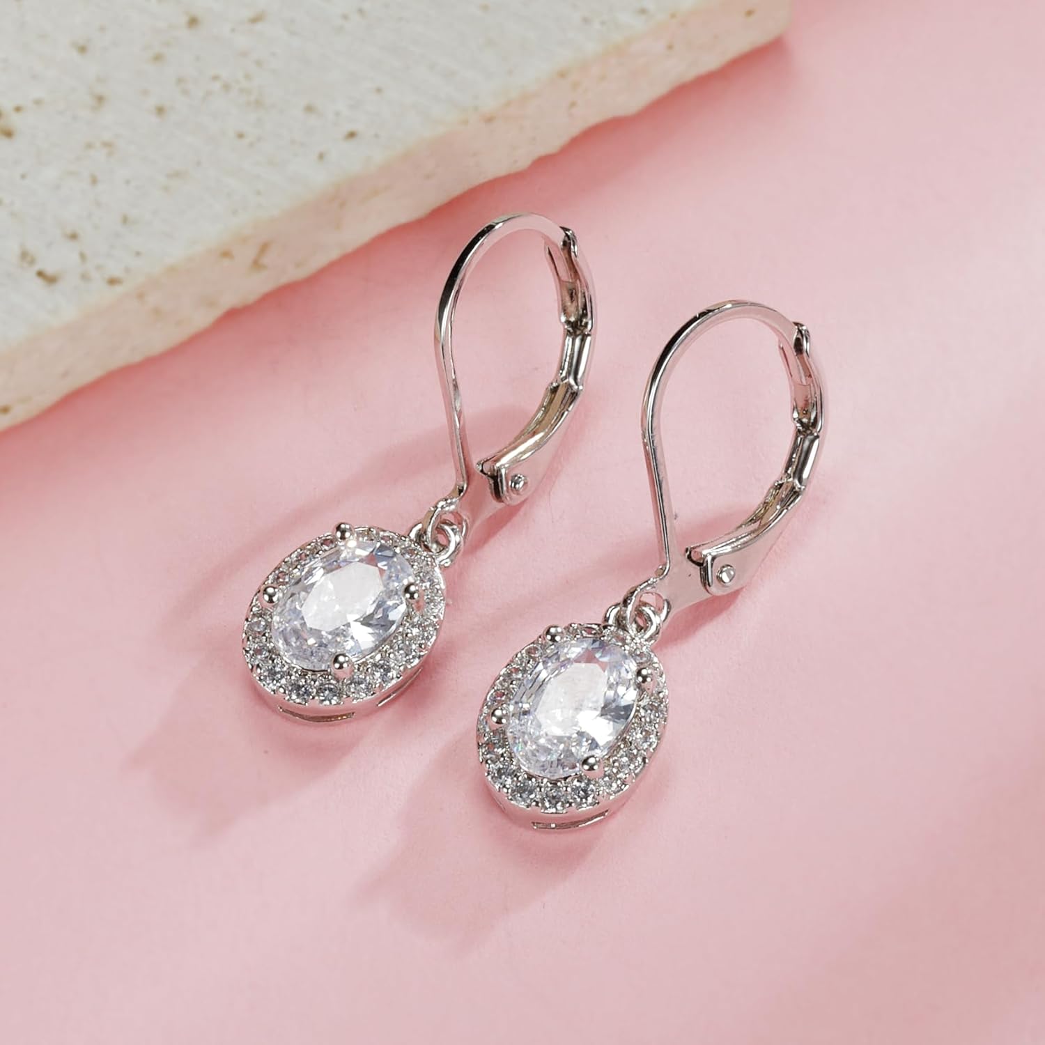 MDFUN Dangle Earrings 18K White Gold Plated Round Princess Halo Square Heart Teardrop Eye Cut Clear Cubic Zirconia Drop Earrings for Women Hypoallergenic - Image 5