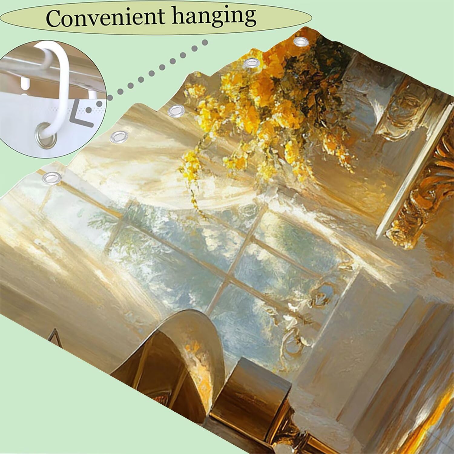 Duschvorhang Retro Shower Curtains Klavier Duschvorhang 180 x 240 cm mit 12 Haken,Wasserdicht Shower Curtains,Beschwerter Saum,Waschbar Polyester Stoff Badevorhänge mit Ösen für Badezimmer Deko G-512