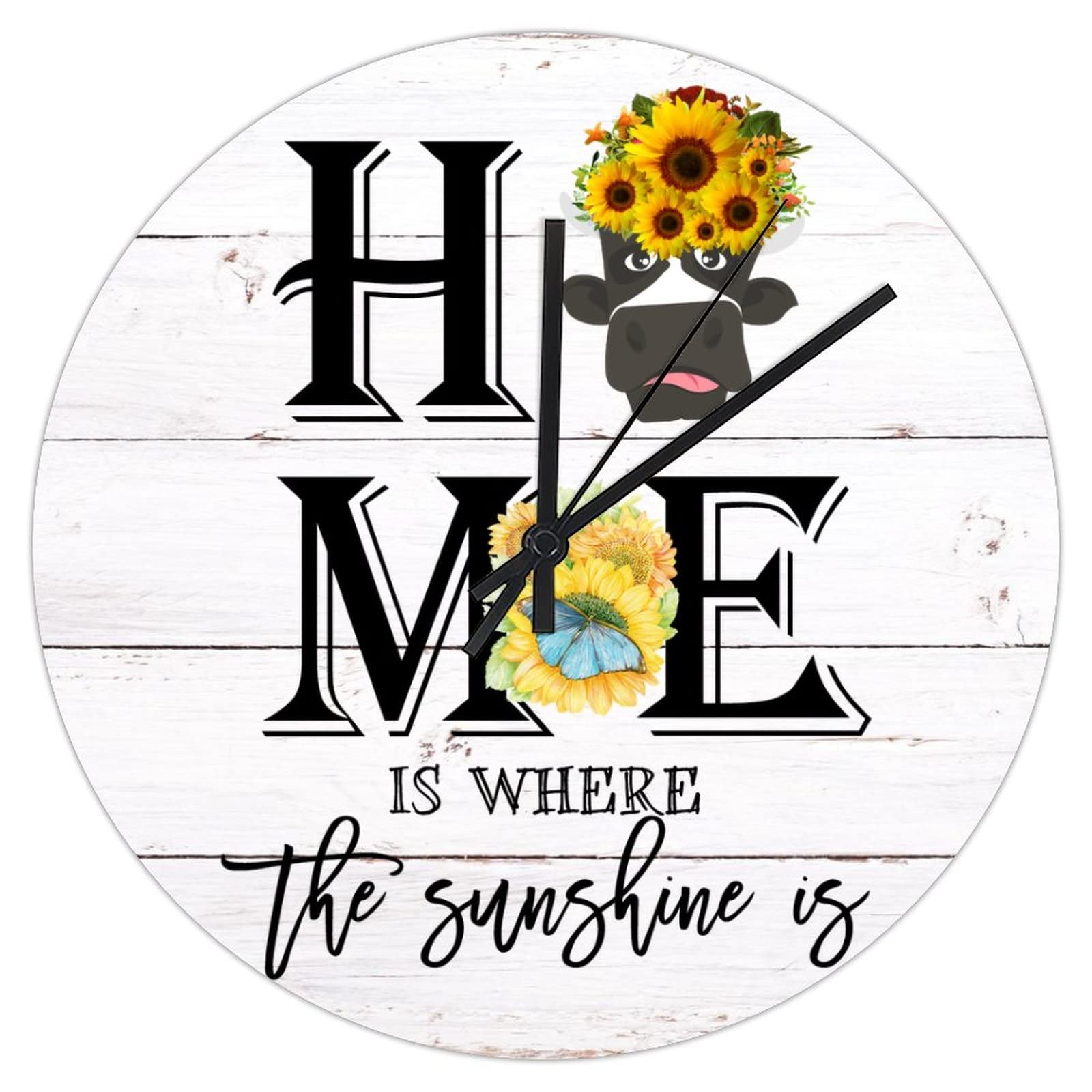 Horloge motif tournesol et vache idéale pour illuminer la cuisine ou le salon familial