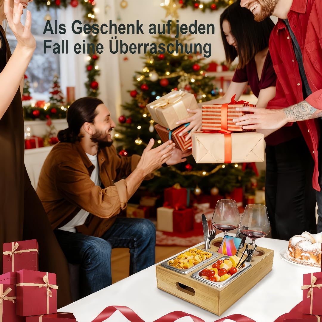Couchbar Snackbox-Organizer Tablett- Snackspender mit 2X Snackschale -Deko,Couch Bar mit Getränkehalter-Spülmaschinenfest | Stabile Ablage,Smartphone&Fernbedienung -WohnmobilausstattunglGeschenkbox