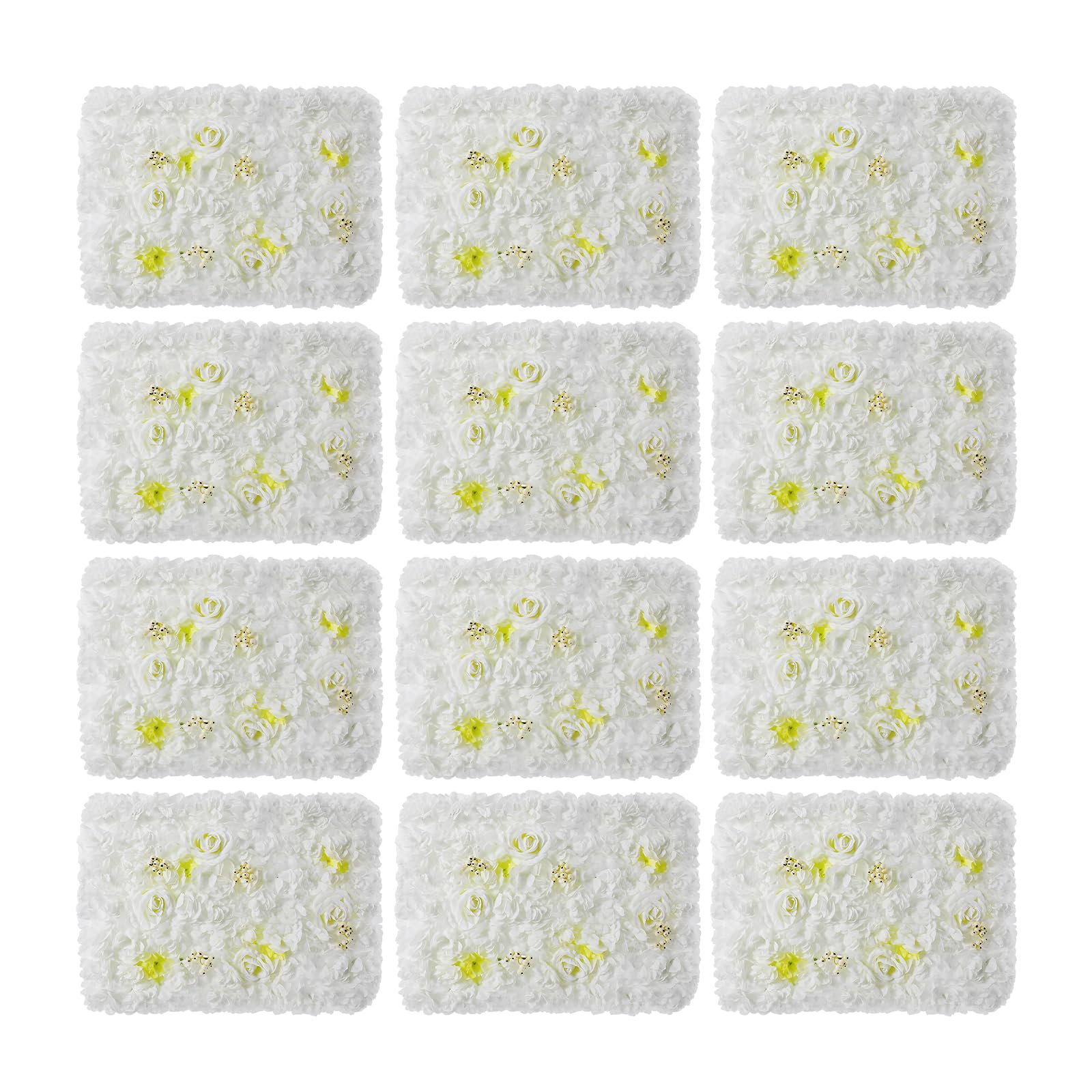 Künstliche Blumenwand 12 Stück Flower Wall künstliche Rose, DIY Blume Wandpaneel für Hochzeit, Hintergrund, Dekoration, Zuhause, Garten, Party, Dekoration, 60 x 40 cm, Weiße