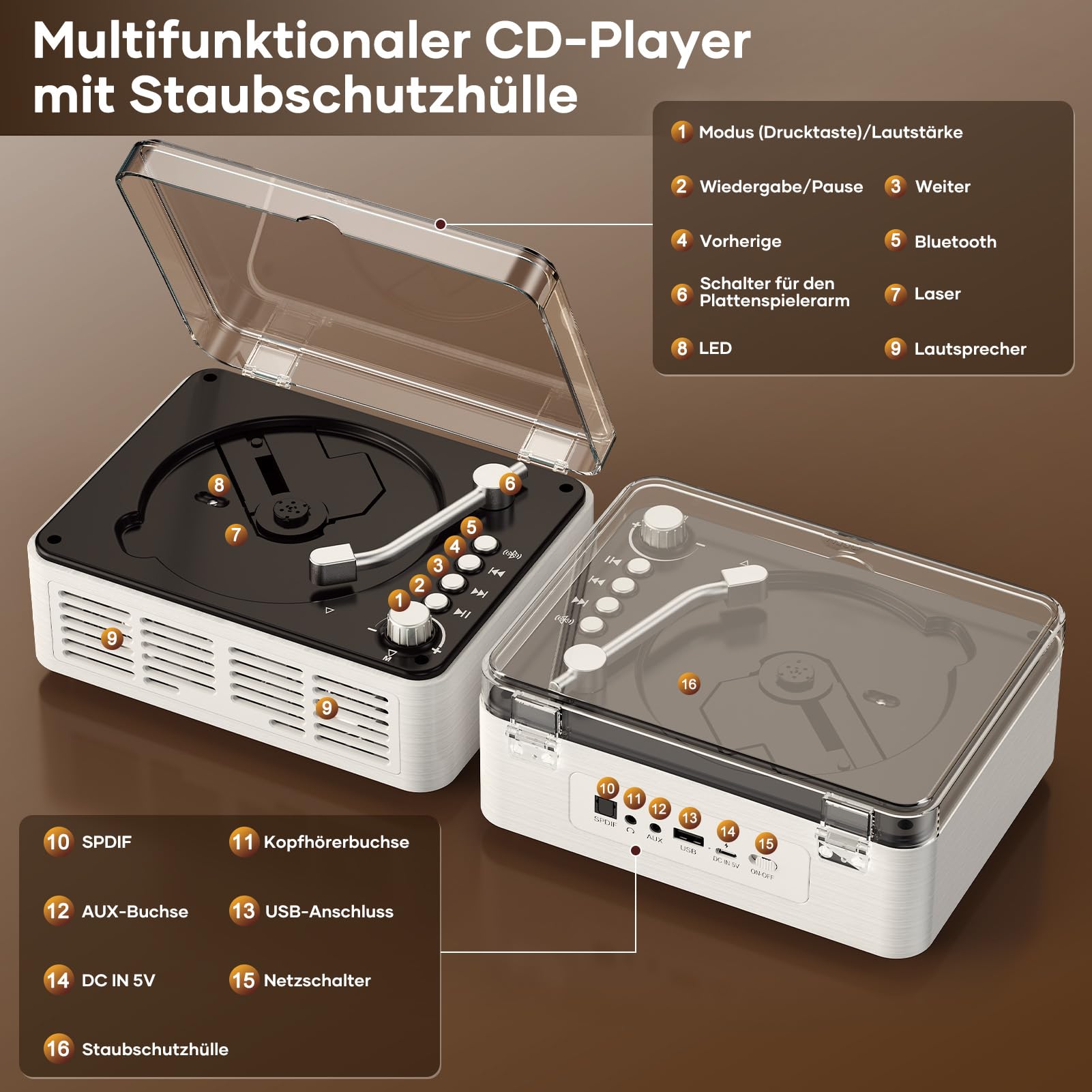 Przenośny odtwarzacz CD Bluetooth z pilotem zdalnego sterowania – Timzeit Desktop Retro CD odtwarzacz CD z podwójnym głośnikiem Hi-Fi dla dzieci, radio FM, powtórzenie A-B, obsługa gniazda