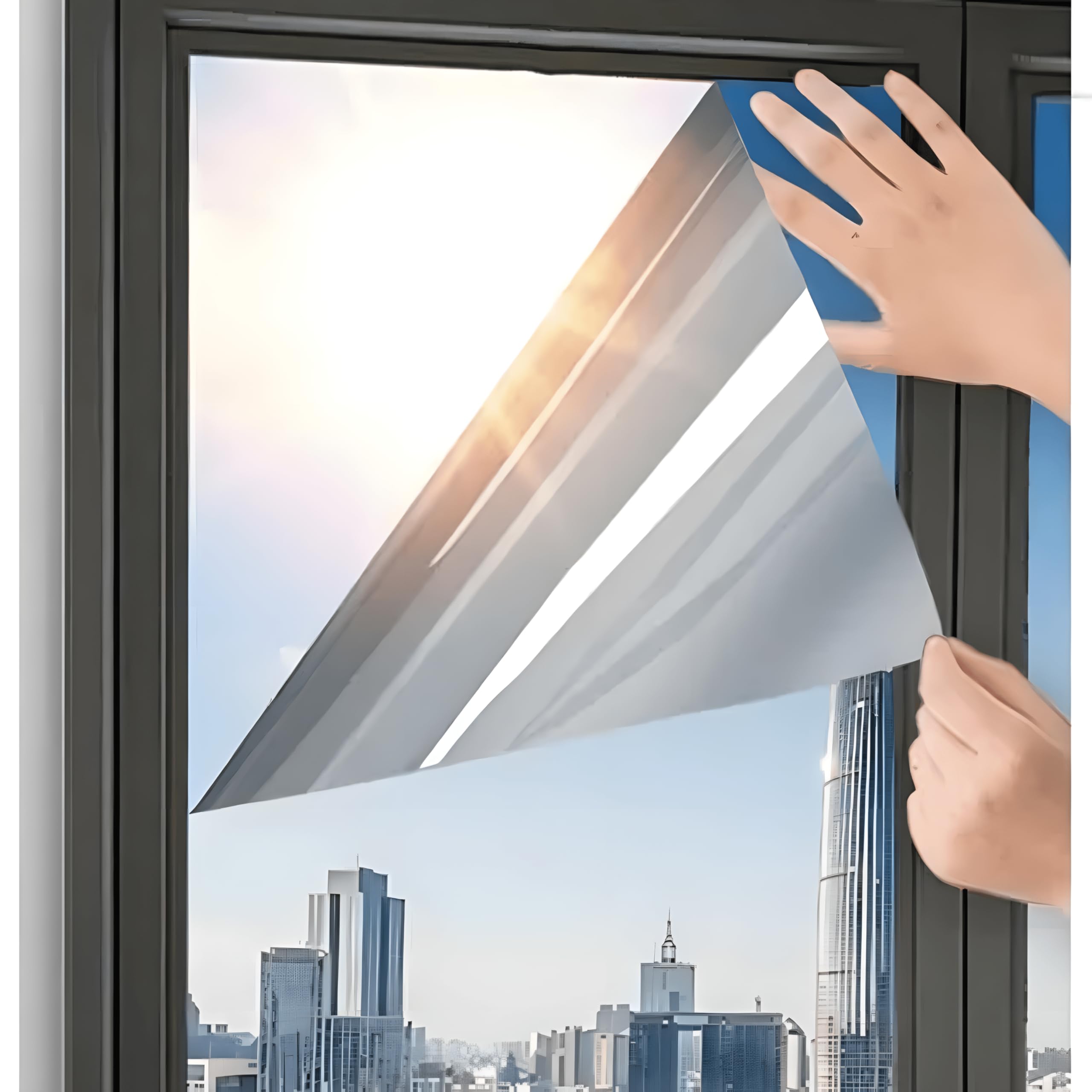 Heat Reflective UV Blocking Window Film - One Way Privacy Mirror for Glass Windows, Anti Glare Thermal Insulation Control for Home & Office (Silver-silver,75x400cm)