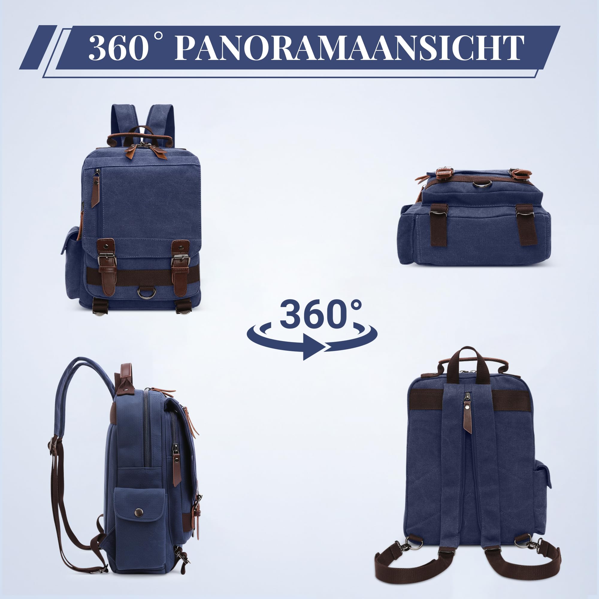 DEEVORCA) Mode Herren Rucksack, Canvas Schultertasche Rucksäcke für 12.9 Zoll iPad Tagesrucksack Daypacks Reisen Lässig Arbeit Schule Camping Täglich Leinwand Backpack Herren Messenger Bag Blau