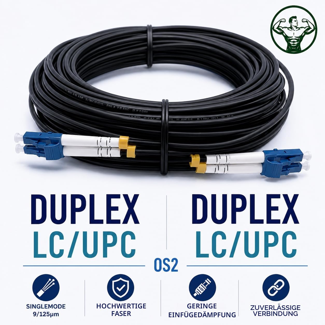 Elfcam® - 30m Gepanzerte Glasfaser-kabel LC/UPC auf LC/UPC OS2 Duplex Singlemode 9/125µm LSZH, LWL-Kabel LC UPC für den Innen- und Außenbereich, Schwarz, 30m
