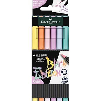 Faber-Castell Brush Pen Set Black Edition with 6 Pastel Colours