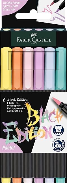 FABER-CASTELL - Set de rotuladores pincel Black Edition con 6 colores