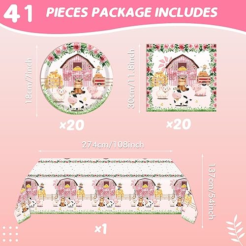 Miniatura 2 de 41 piezas de suministros de fiesta de cumpleaños de granja, temática de animales de granja, decoración de fiesta de cumpleaños de baby shower,