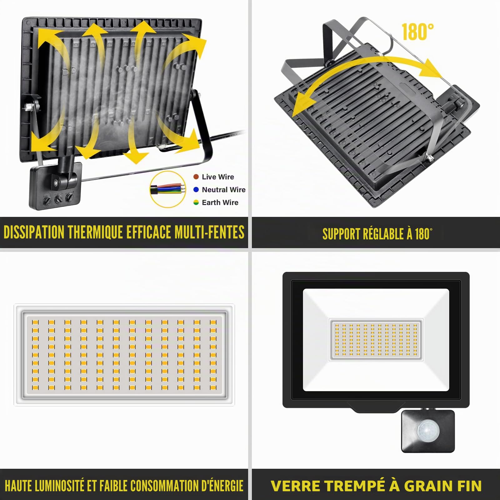 Willpower Projecteur LED Extérieur 75W Spot LED Avec Détecteur de Mouvement