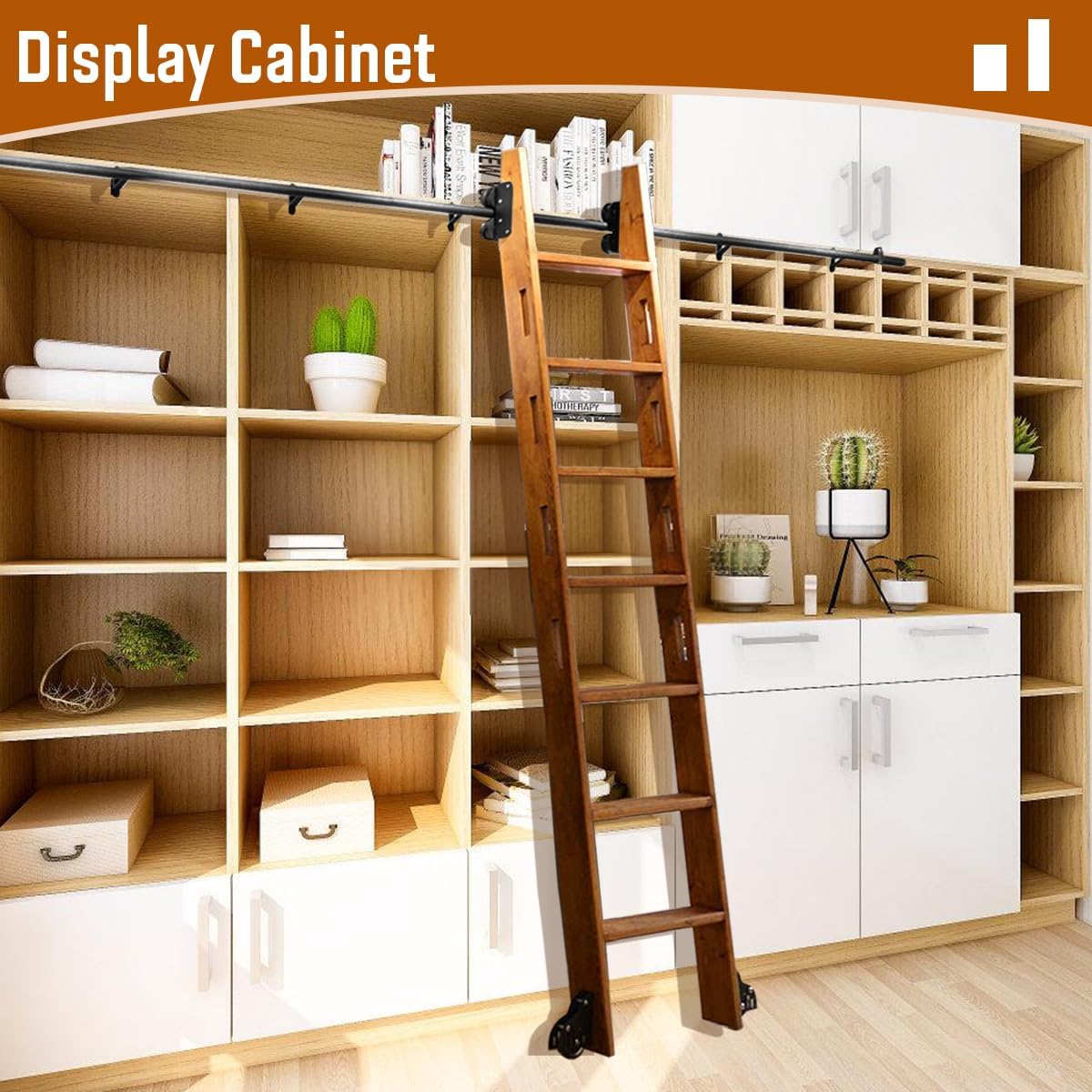 10ft Rolling Library Ladder Hardware Kit, Sliding Track Kit with Floor Rollers, Loft Hardware for Home Bookshelf Warehouse (No Ladder) - Image 7