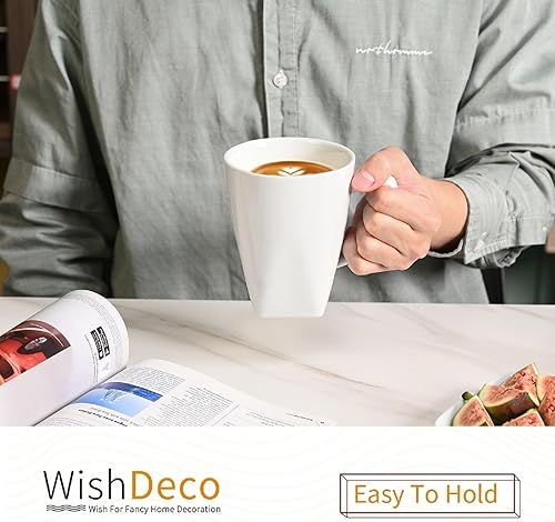 Vista 7 de Juego de 6 tazas de café blancas, tazas de café de cerámica de 14 onzas, tazas de té modernas, tazas de té de porcelana, taza grande para latte