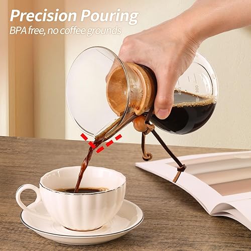Miniatura 2 de Cafetera de 17 onzas, cafetera de goteo de vidrio borosilicato de 4 tazas con filtro de acero inoxidable reutilizable y agarre de corcho para café