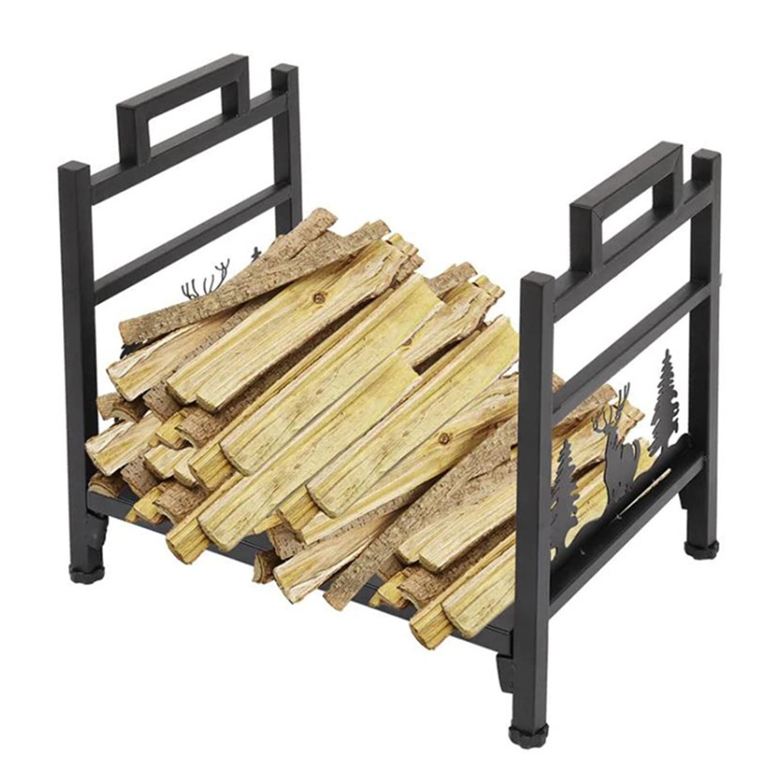 Leñero con Asas, Soporte para Leña para Chimenea/Estufa De Leña, Acero con Recubrimiento En Polvo