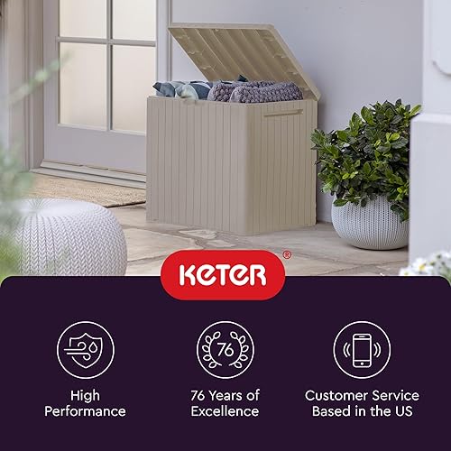 Vista 22 de Keter City - Caja de almacenamiento de resina para exteriores de 30 galones y mesa auxiliar para muebles de patio para accesorios de piscina y Gris