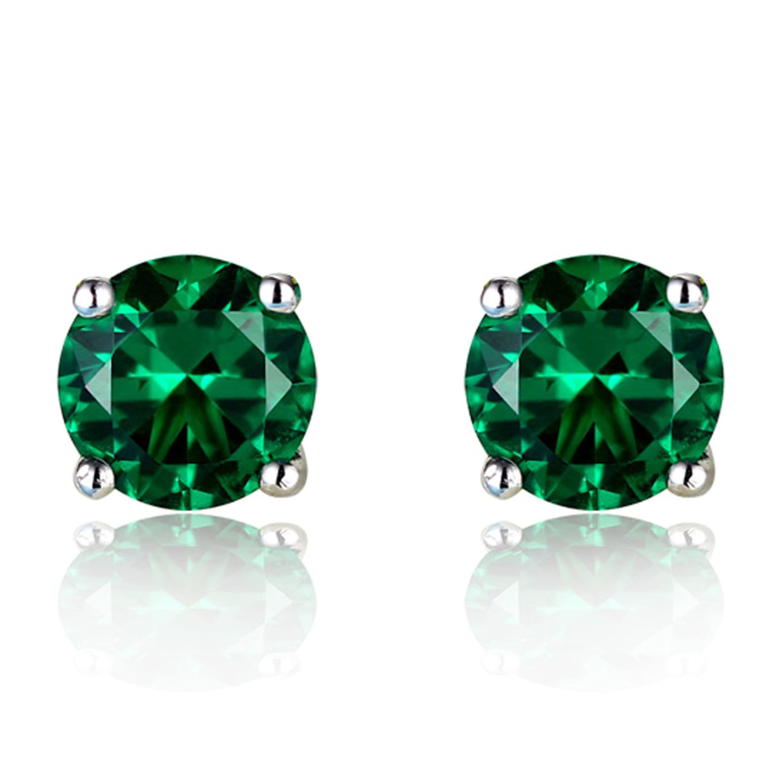 Navachi 925 Sterling Silver 18k White Gold Plated 2 5ct 5MM Round Ruby Emerald Sapphire Stud Earrings