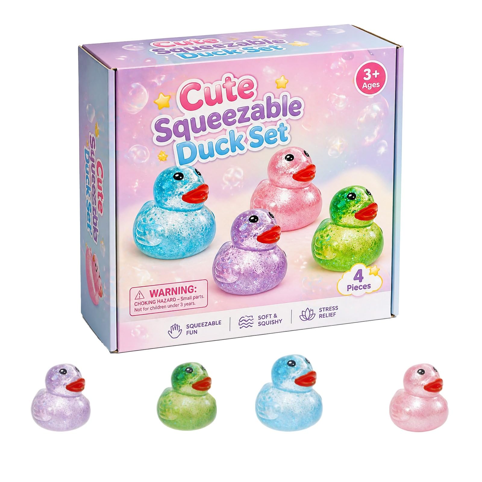 Stress Balls, Squishy Stress Balls Sensory Squeeze Ball for Kids Adults Squishy Fidget Toy Stress Relief Squishy Hand Exercise Balls Sensory Toys for Anxiety Alleviation (Duck 4pcs)