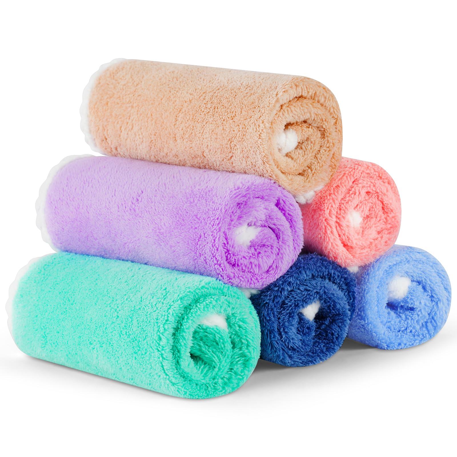Aolso Serviette de Visage Bebe, 6 Pièces Gants de Toilette en Flanelle en Coton Bio, Petites Mini Lingettes en Coton Lavables Réutilisables et Pratiques pour la Toilette de Bébé