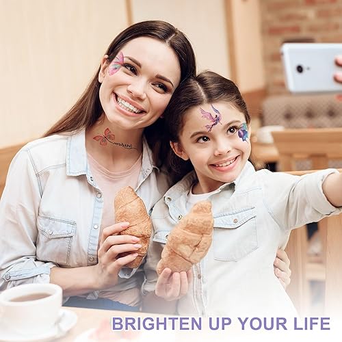 Miniatura 7 de 14 hojas de tatuajes de mariposa con brillantina, calcomanías temporales, impermeables, mariposa, cara, tatuajes con purpurina, maquillaje, tatuajes