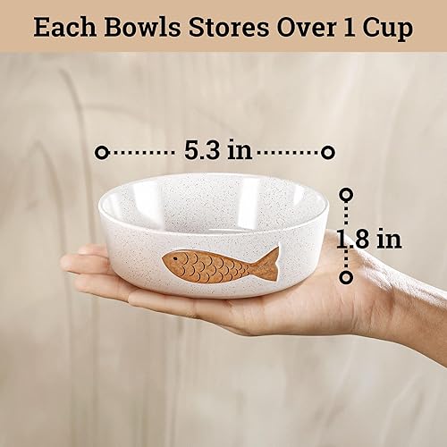 Miniatura 6 de Cuencos de cerámica para gatos aptos para bigotes, juego de 2 bonitos diseños con bases antideslizantes, aptos para lavavajillas y microondas,