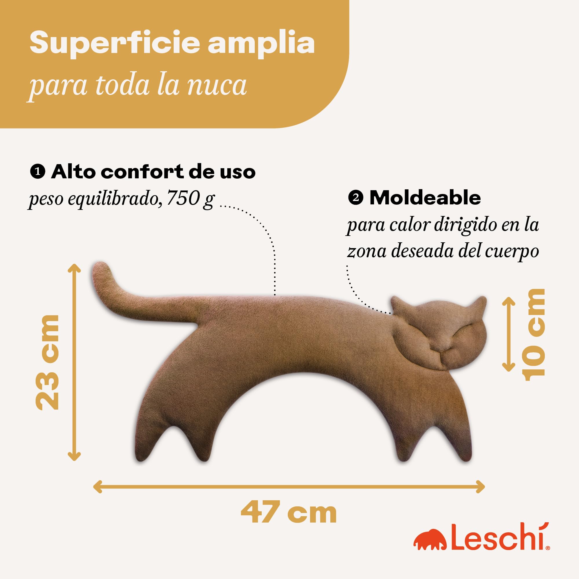 LESCHI Saco de Semillas para Microondas, Saco Térmico de Semillas de 100% Algodón y Trigo Orgánicos, Bolsa Semillas Microondas ideal para Cuello, Cervical y Espalda, 47x23 cm, Gata Clara marron